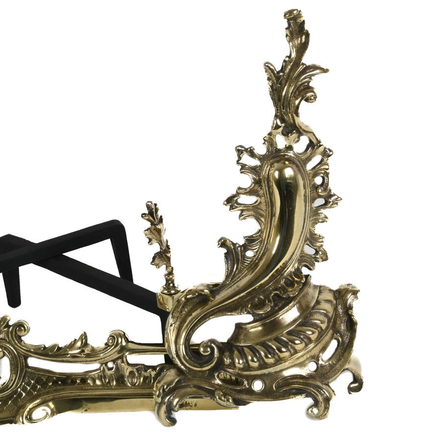 Antique French Pair Brass Classical Footed Andirons-2
