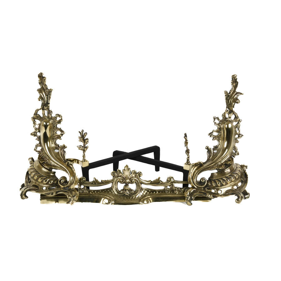 Antique French Pair Brass Classical Footed Andirons-1
