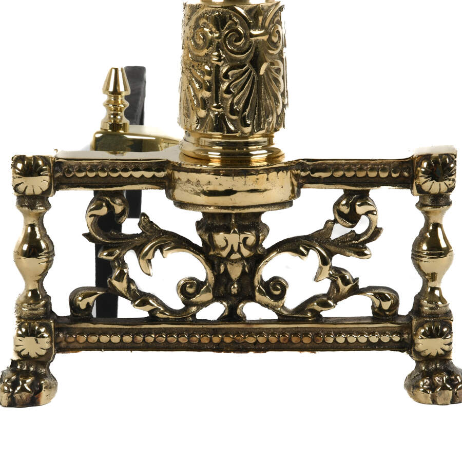 Antique French Pair of Brass Classical Footed Andirons-6