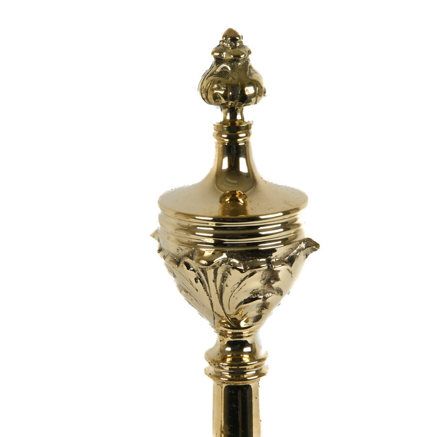 Antique French Pair of Brass Classical Footed Andirons-5