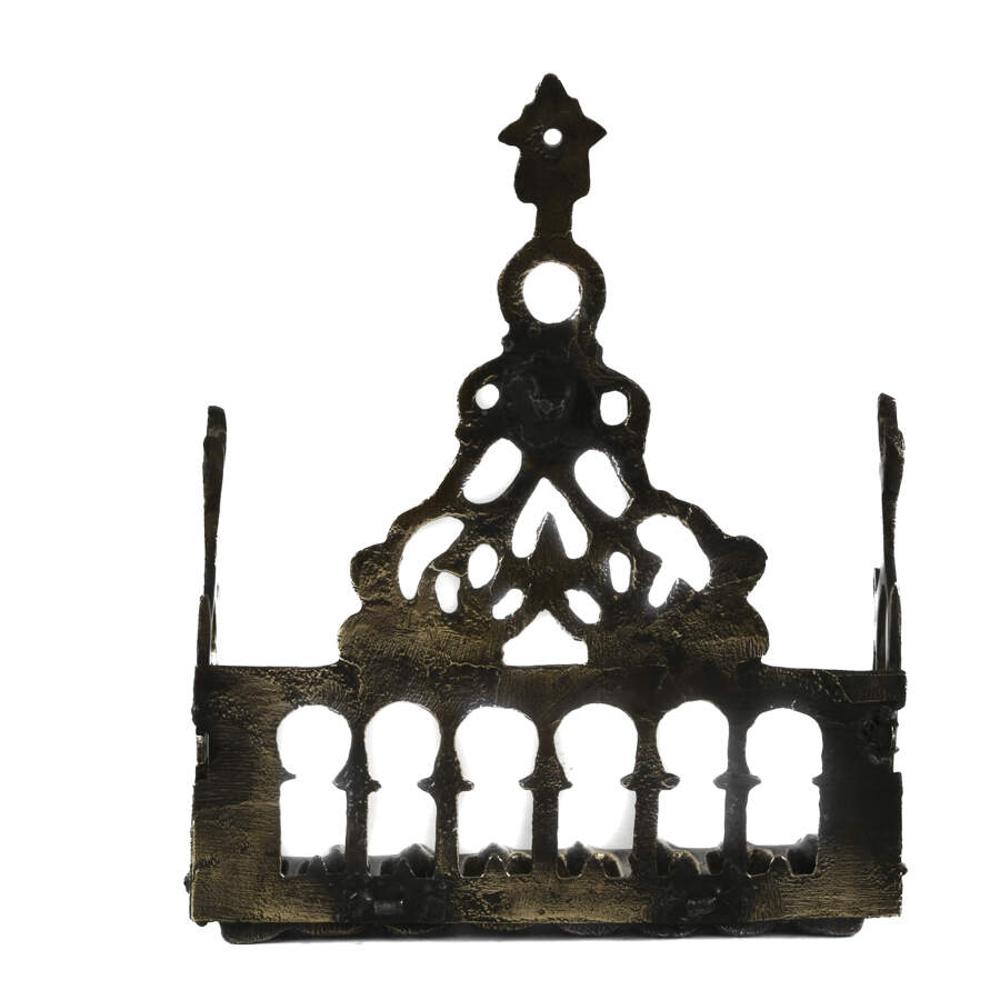 Antique Judaica Wall Menorah Oil Lamp-3