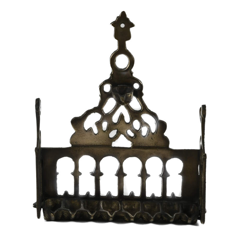 Antique Judaica Wall Menorah Oil Lamp-1