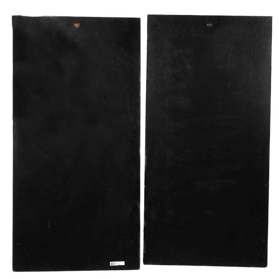 Pair of Black Lacquer Mother of Pearl Inlaid Koi Pond Wall Panels-8