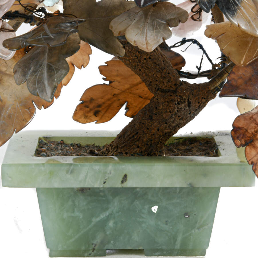 Antique Chinese Carved Hardstone and Jade Bonsai Tree-8