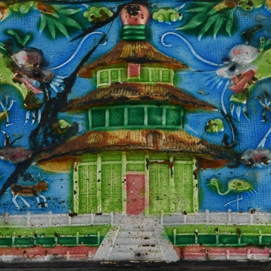 Antique Chinese Architecture Enamel Box-6