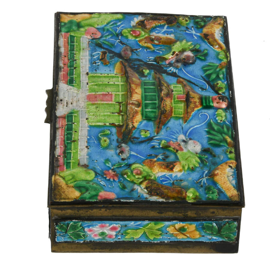 Antique Chinese Architecture Enamel Box-3