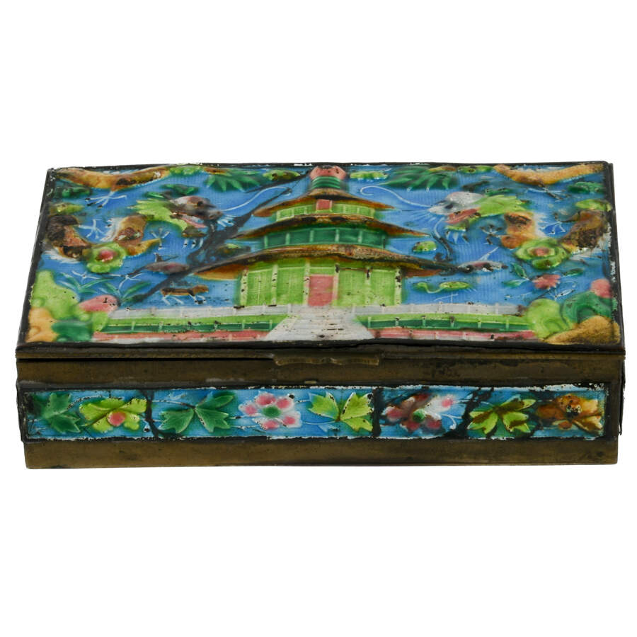 Antique Chinese Architecture Enamel Box-2