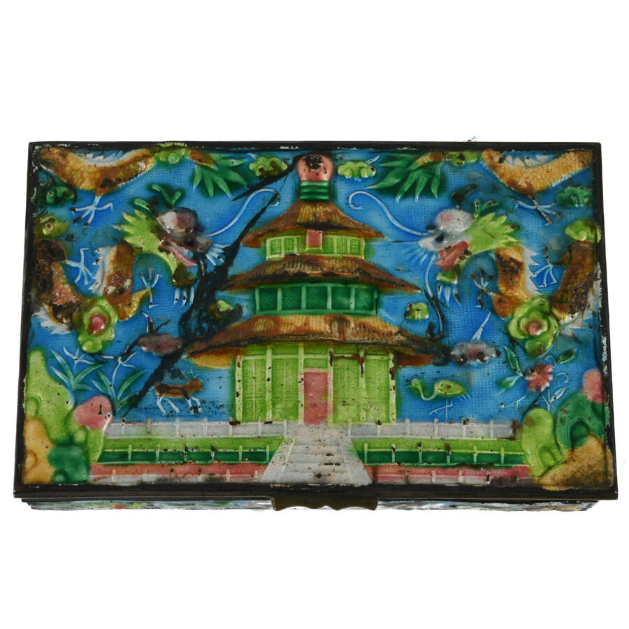 Antique Chinese Architecture Enamel Box-1
