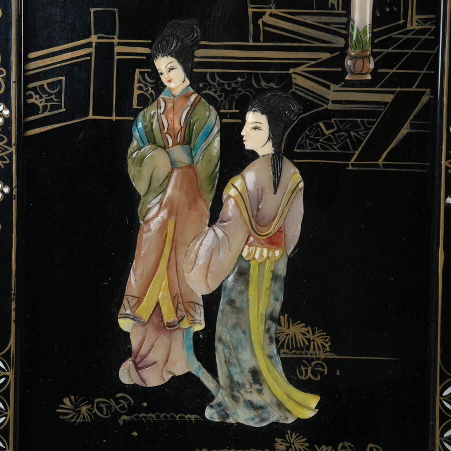 Set of Four Chinese Black Lacquer Mother of Pearl Wall Panels-6