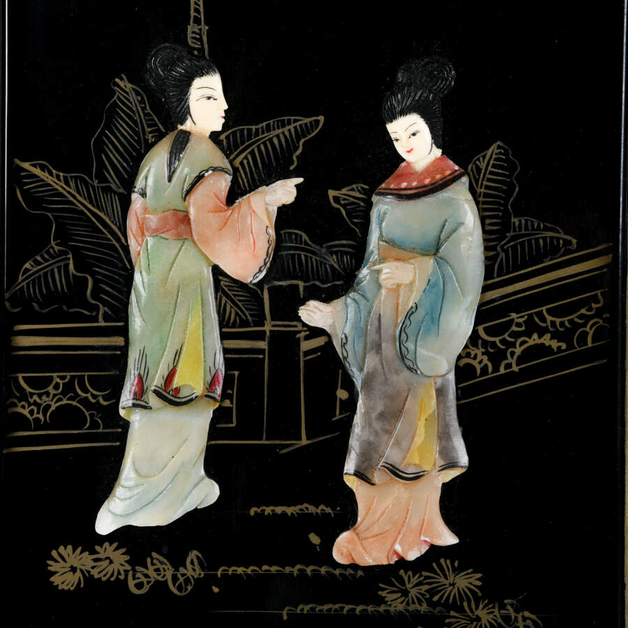 Set of Four Chinese Black Lacquer Mother of Pearl Wall Panels-5
