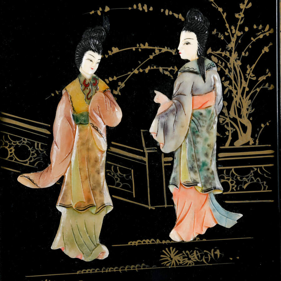 Set of Four Chinese Black Lacquer Mother of Pearl Wall Panels-4