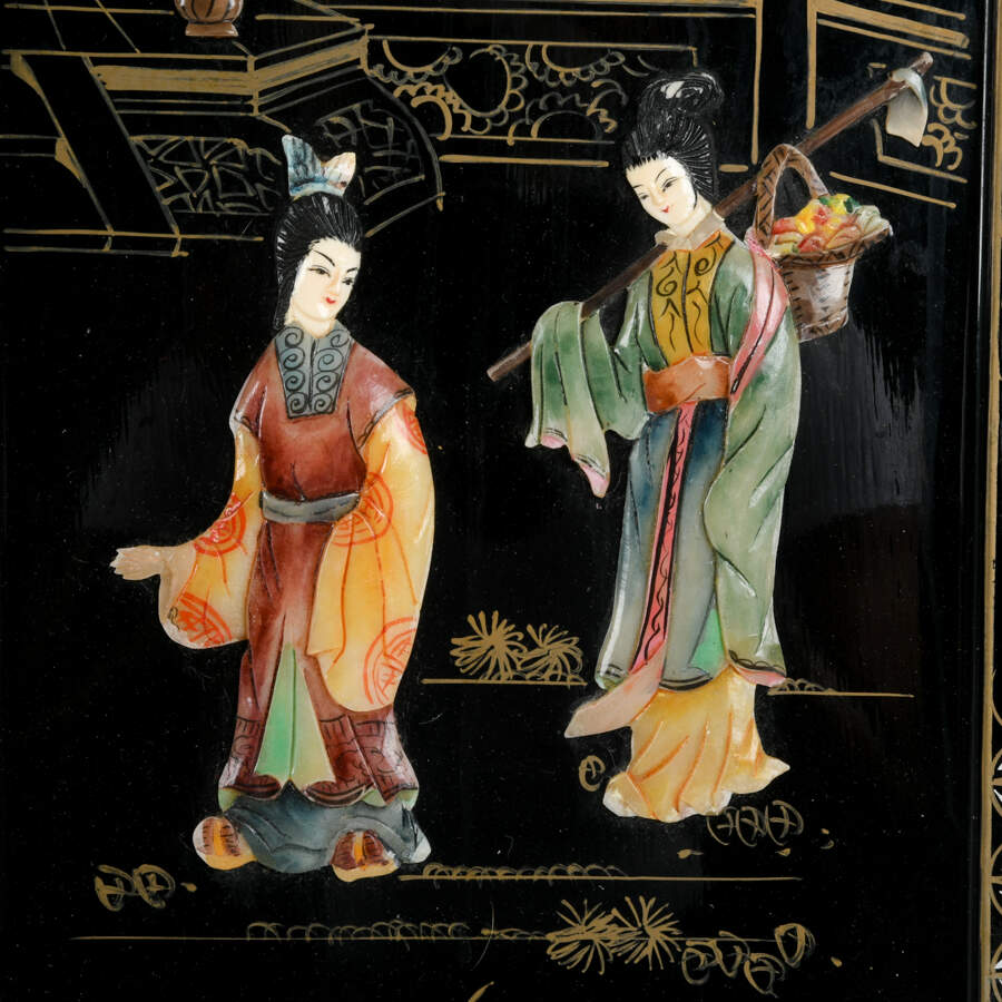 Set of Four Chinese Black Lacquer Mother of Pearl Wall Panels-3