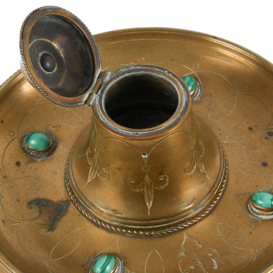 Antique 19th Century Gilt and Malachite Inkwell-4