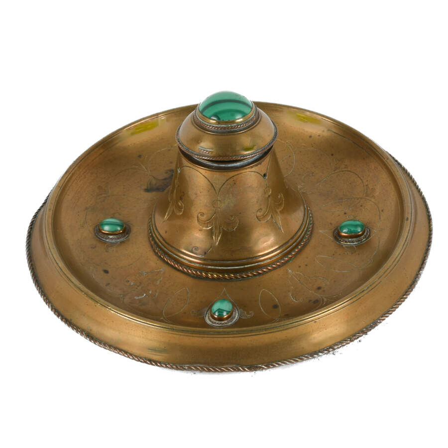 Antique 19th Century Gilt and Malachite Inkwell-1