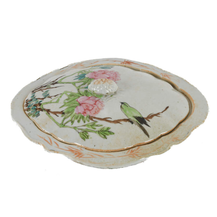 Antique Chinese Polychrome Wildlife Serving Dish-3