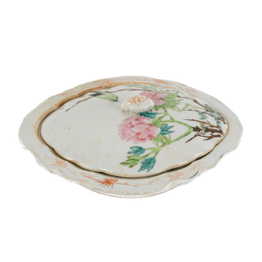 Antique Chinese Polychrome Wildlife Serving Dish-1