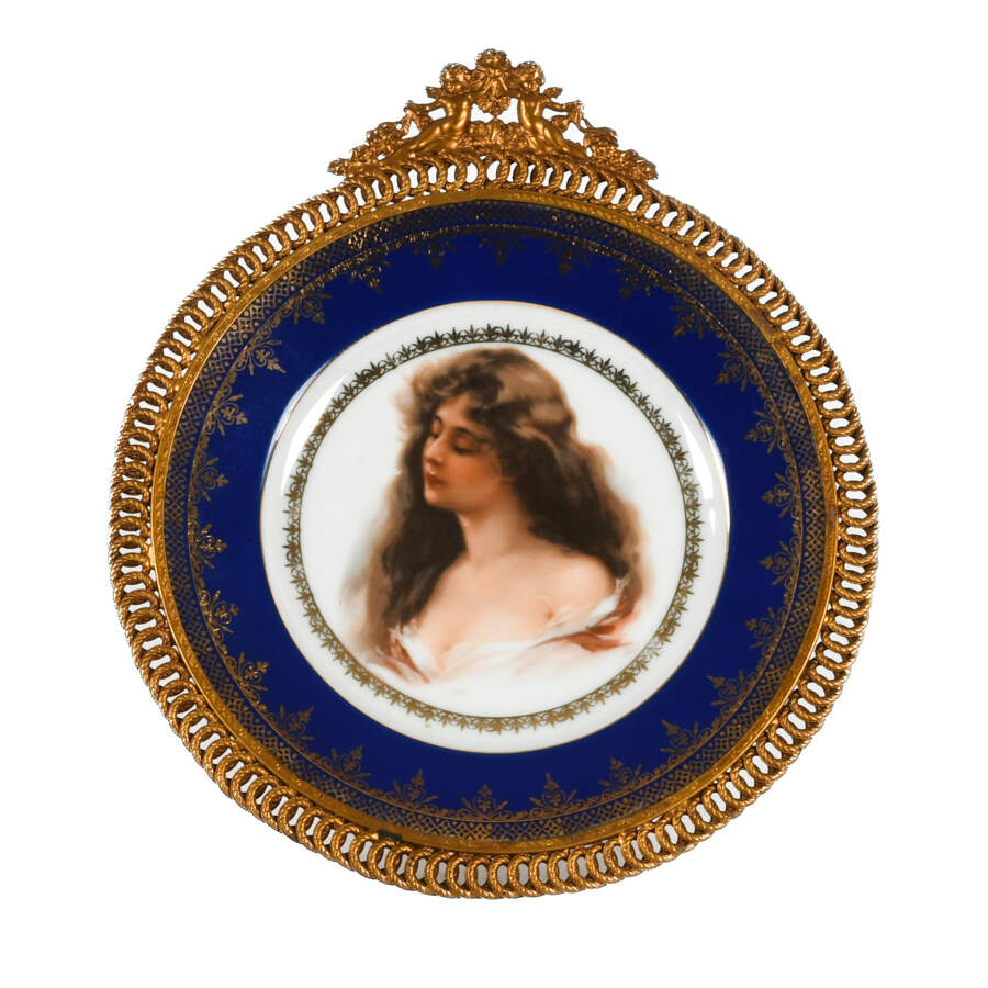 Antique Czech Hand-Painted Portrait Cabinet Plate-3