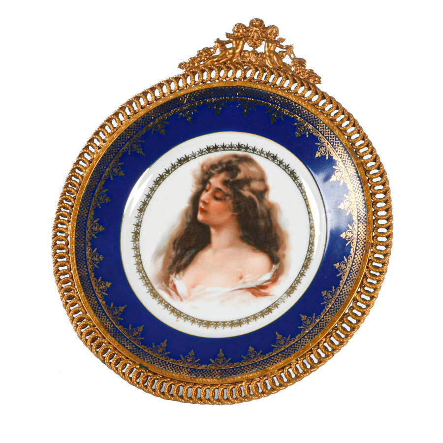 Antique Czech Hand-Painted Portrait Cabinet Plate-2