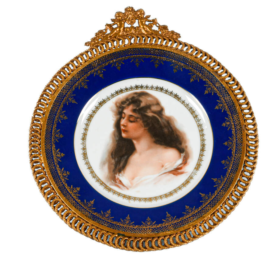 Antique Czech Hand-Painted Portrait Cabinet Plate-1