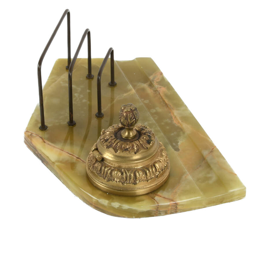 Antique Green Onyx Ink Stand and Letter Caddy-4