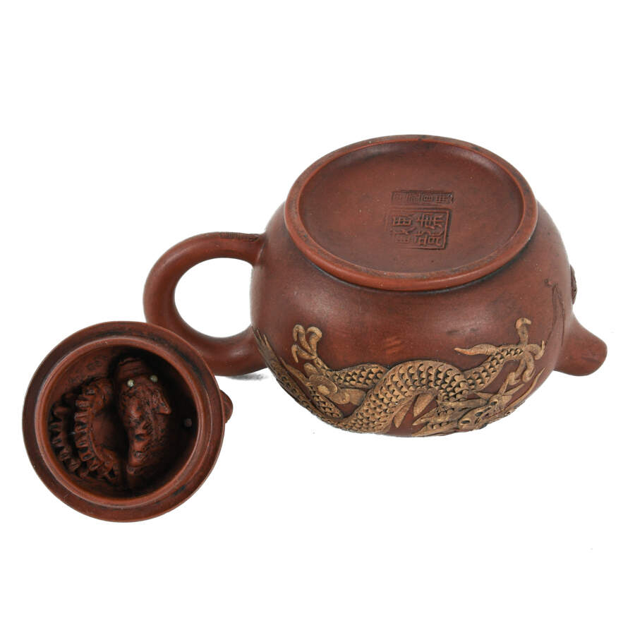 Chinese Yixing Clay Tiger and Dragon Teapot-9