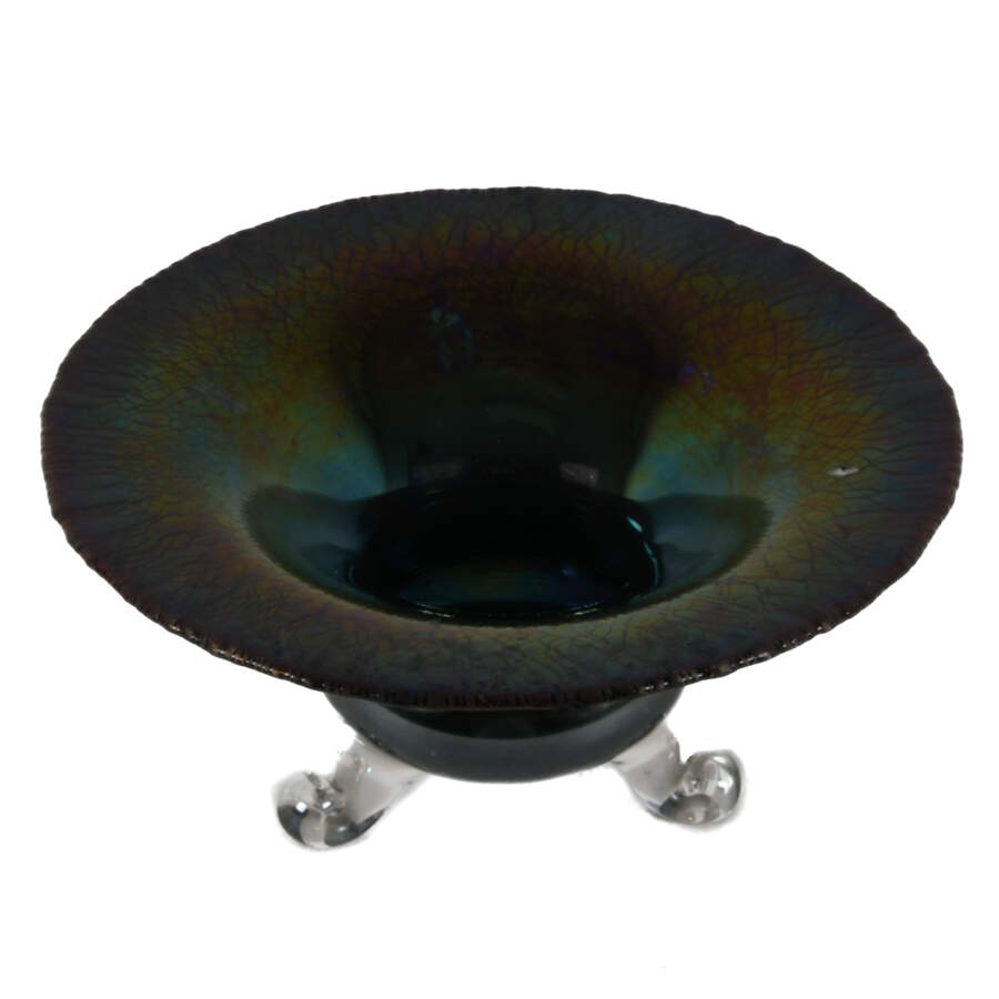 20th-Century Iridescent Art Glass Footed Bowl-4