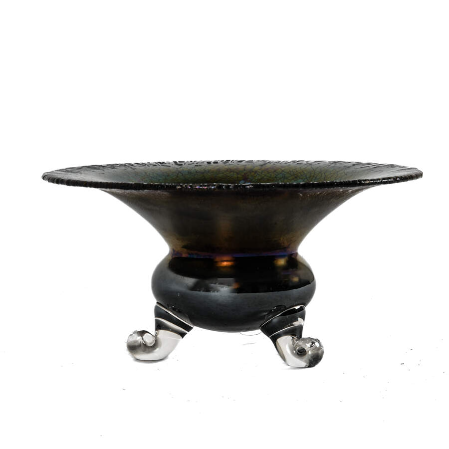 20th-Century Iridescent Art Glass Footed Bowl-3