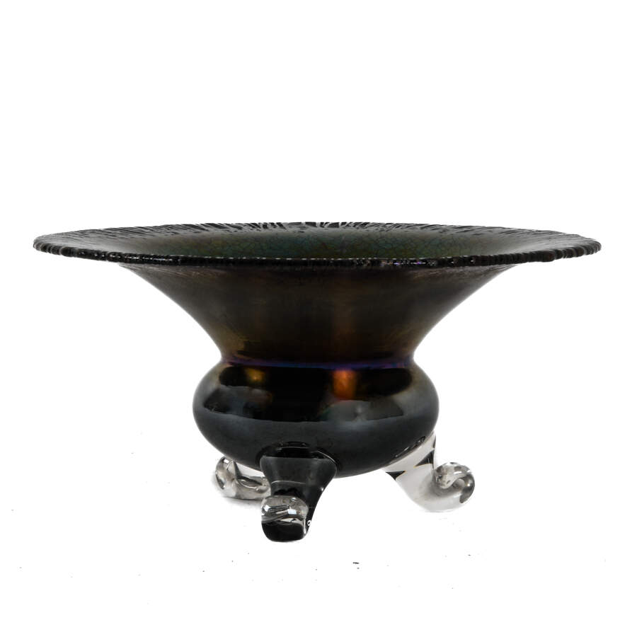 20th-Century Iridescent Art Glass Footed Bowl-2