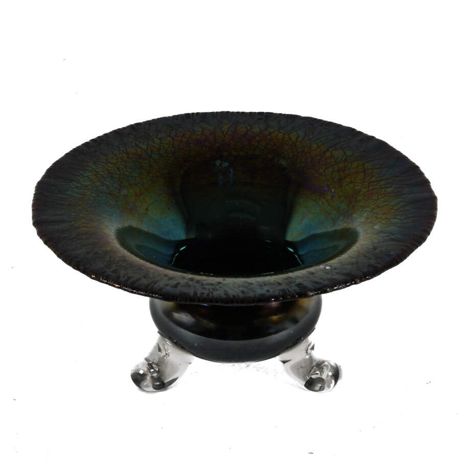 20th-Century Iridescent Art Glass Footed Bowl-1