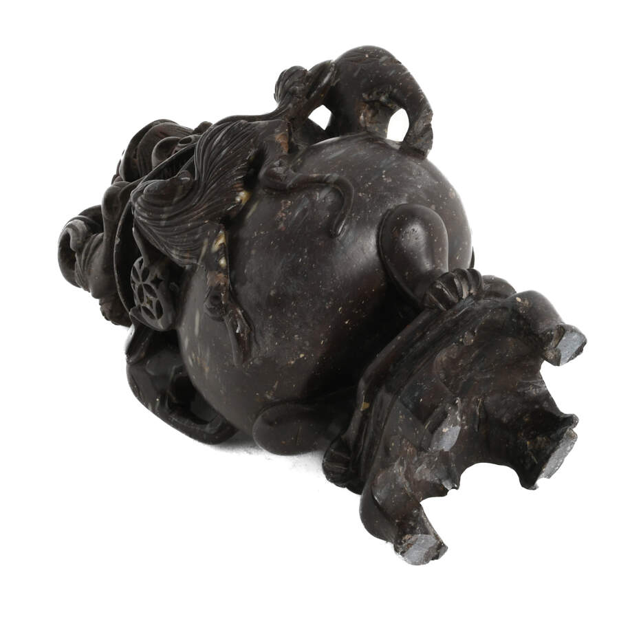 Carved Soapstone Imperial Guardian Lion Incense Censor Burner-7