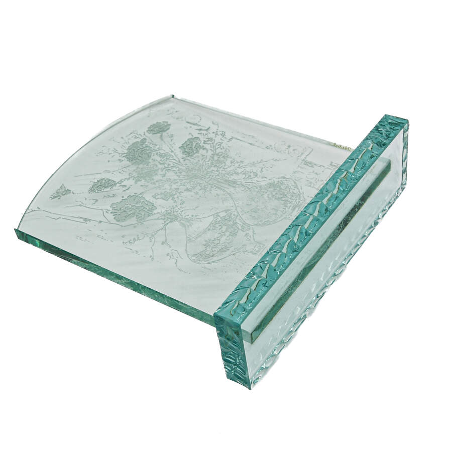 Edna Hibel Floral in Vases Etching on Glass Panel with Base-5