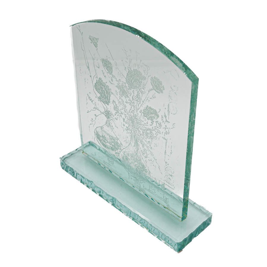 Edna Hibel Floral in Vases Etching on Glass Panel with Base-2