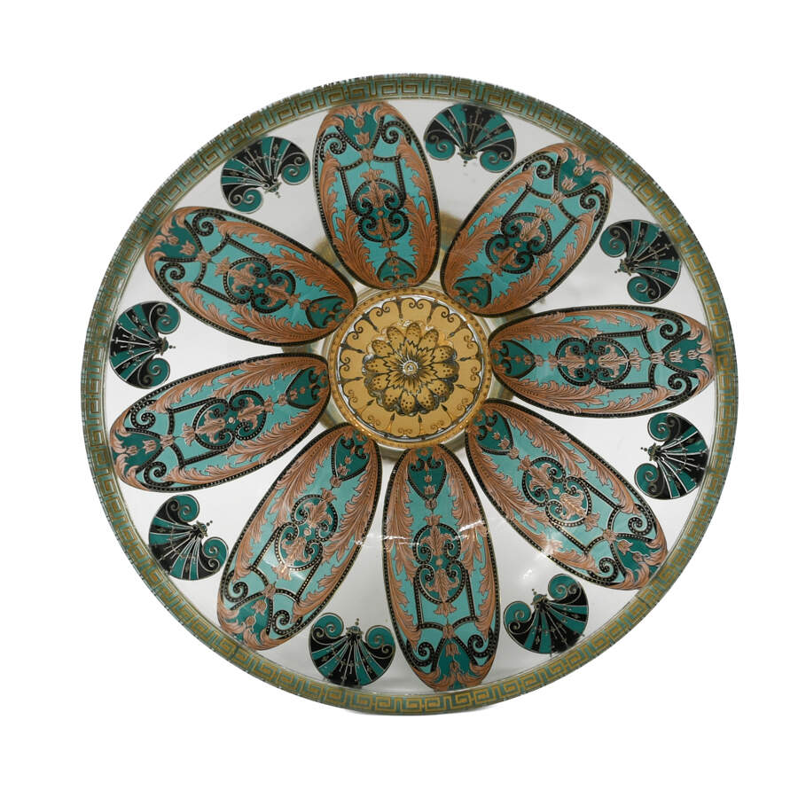 French Enamel Decorated Pedestal Center Bowl by J.P. Imberton-3