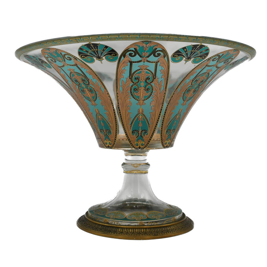 French Enamel Decorated Pedestal Center Bowl by J.P. Imberton-2