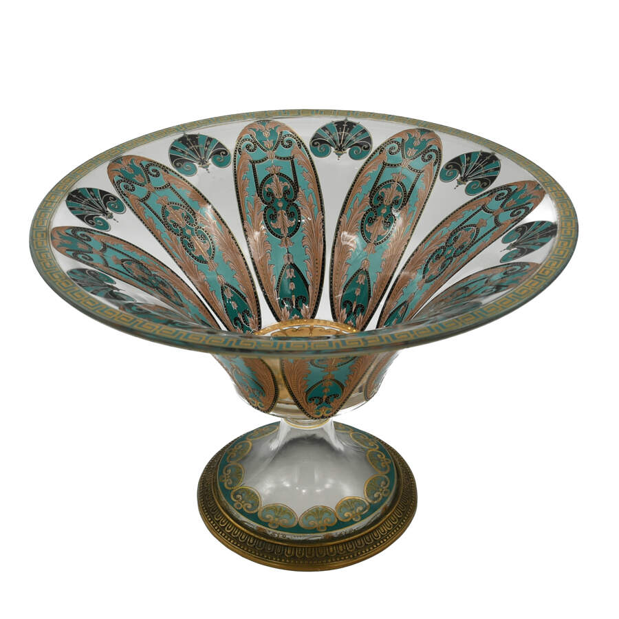 French Enamel Decorated Pedestal Center Bowl by J.P. Imberton-1