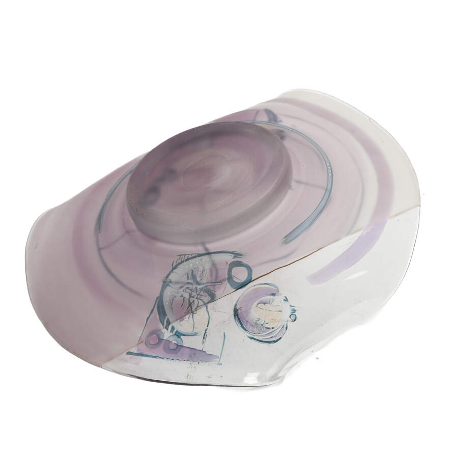 Blue and Pink Abstract Art Glass Bowl-6