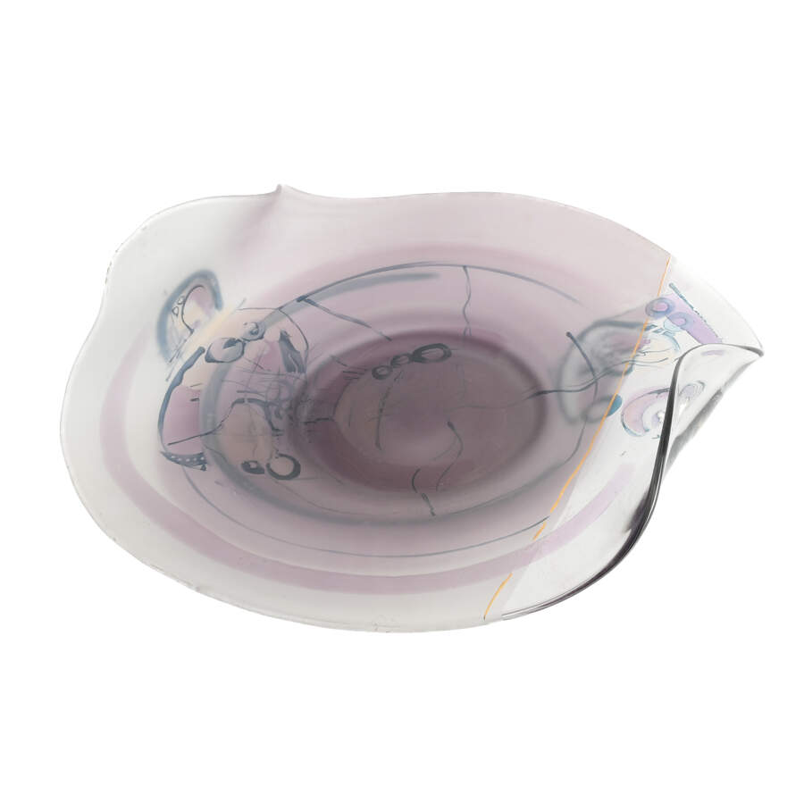 Blue and Pink Abstract Art Glass Bowl-2