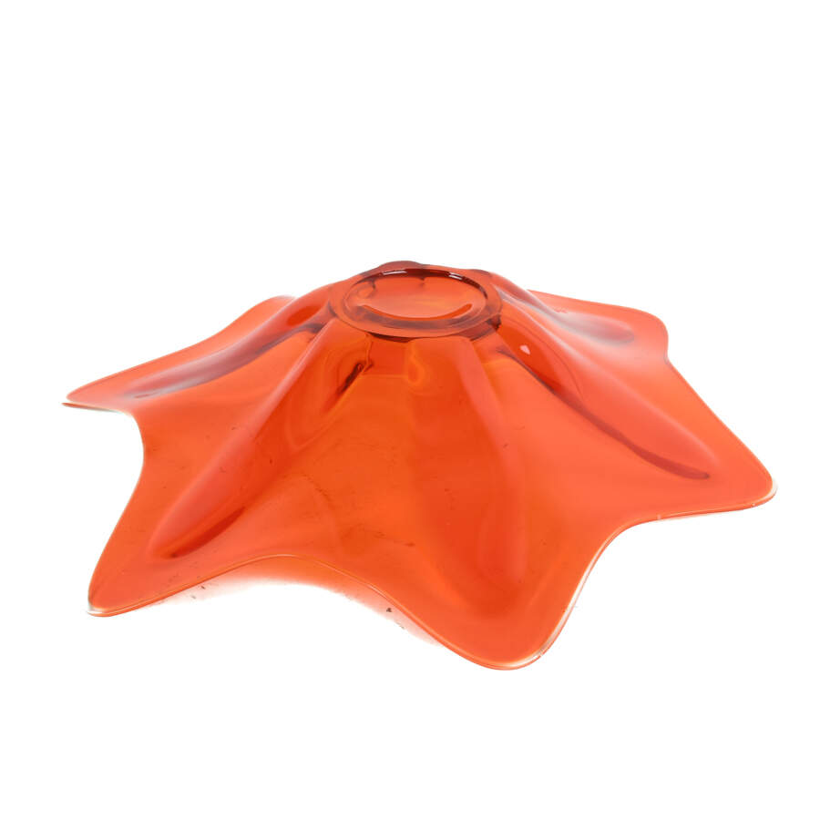 Hand Blown Orange-Red Flower Form Art Glass Centerbowl-5
