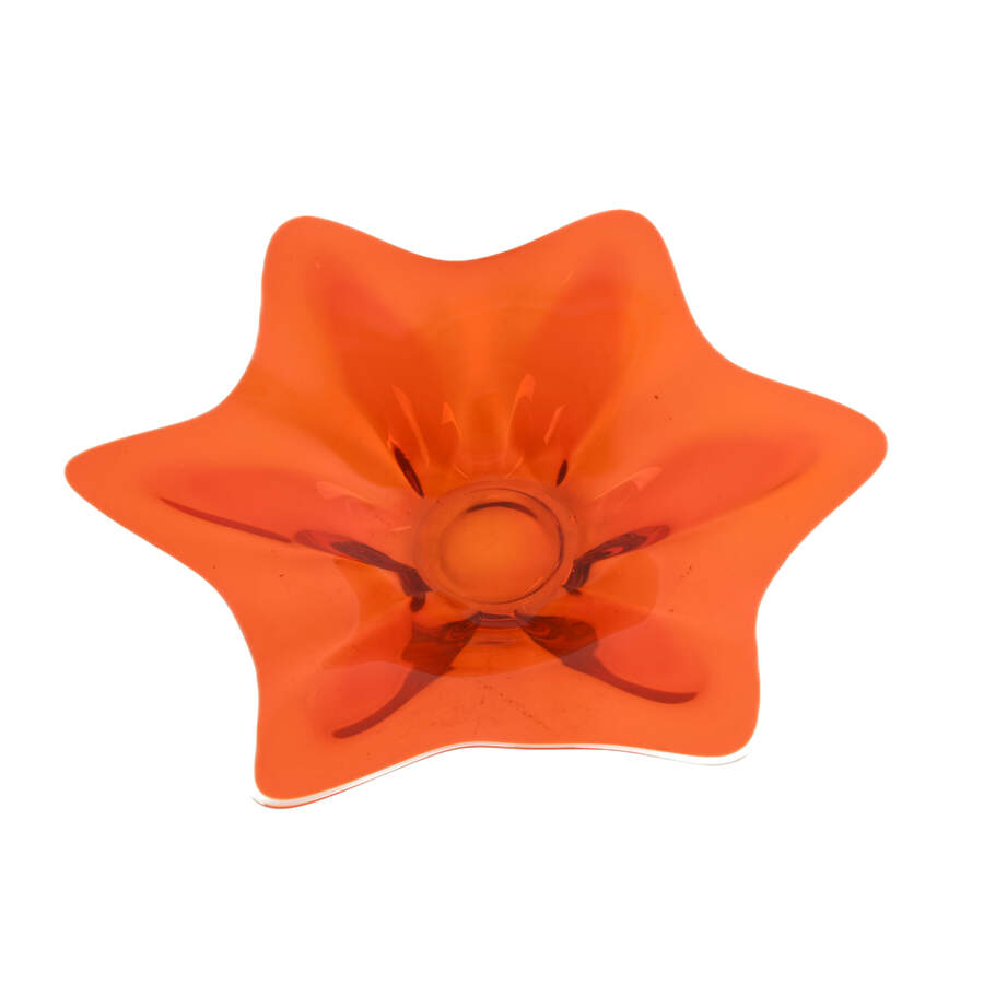 Hand Blown Orange-Red Flower Form Art Glass Centerbowl-4