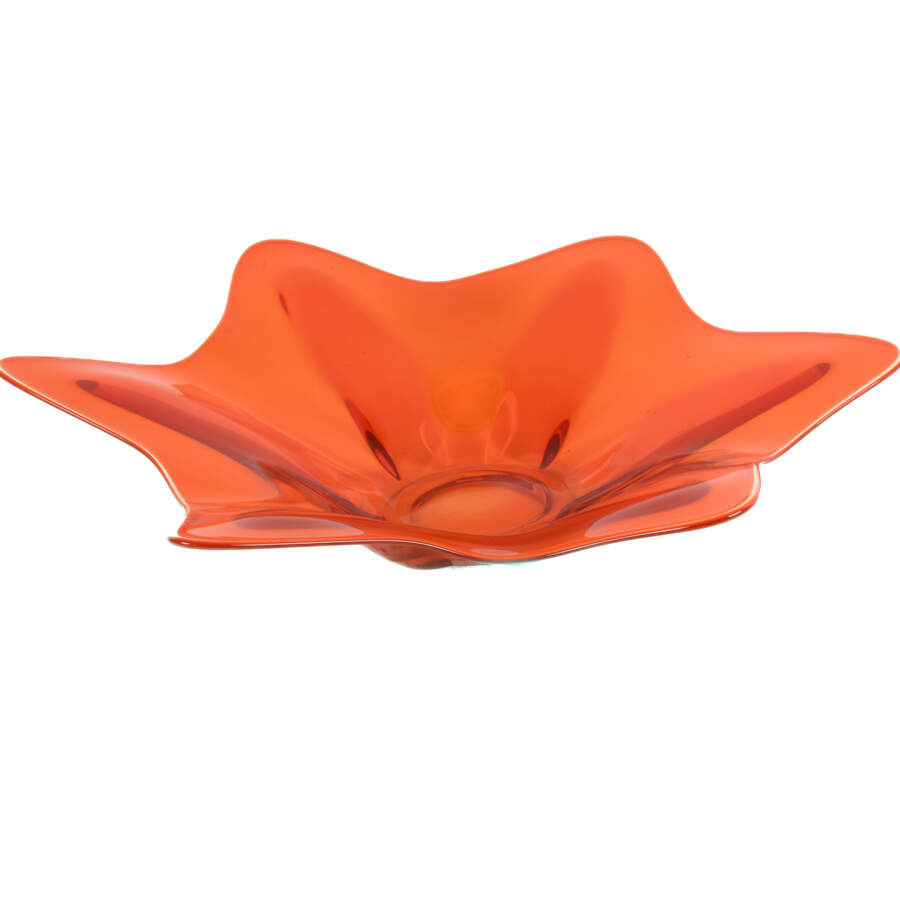 Hand Blown Orange-Red Flower Form Art Glass Centerbowl-3