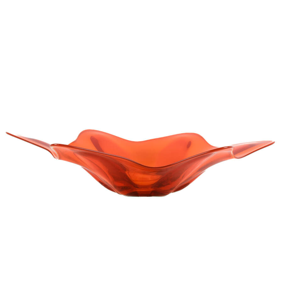 Hand Blown Orange-Red Flower Form Art Glass Centerbowl-1