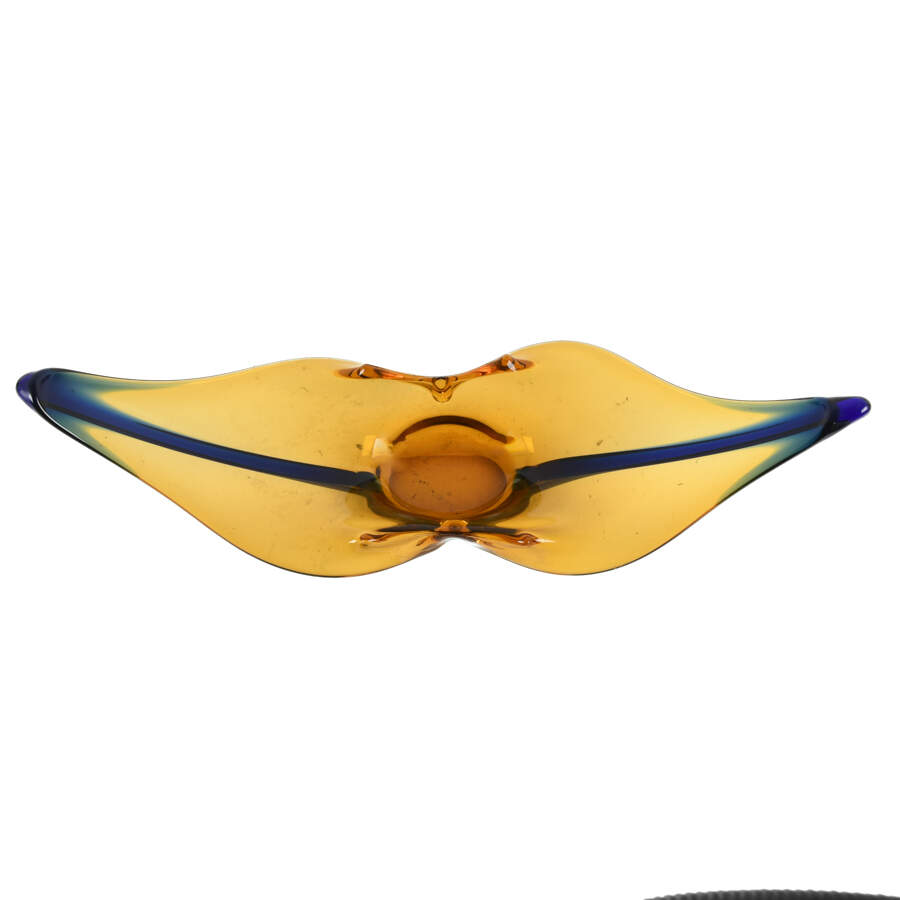 Italian Murano Yellow and Blue Art Glass Footed Bowl-4