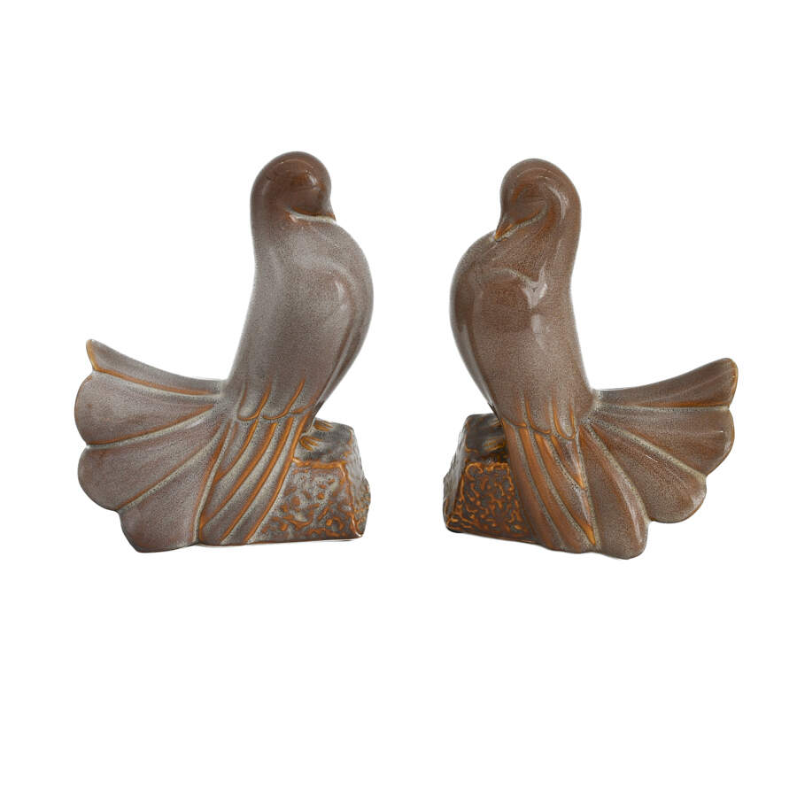 Mid-Century Modern Love Birds Pottery Bookends-5