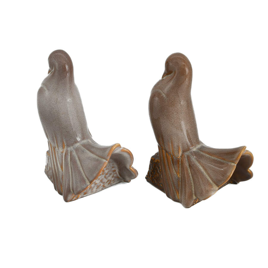 Mid-Century Modern Love Birds Pottery Bookends-3