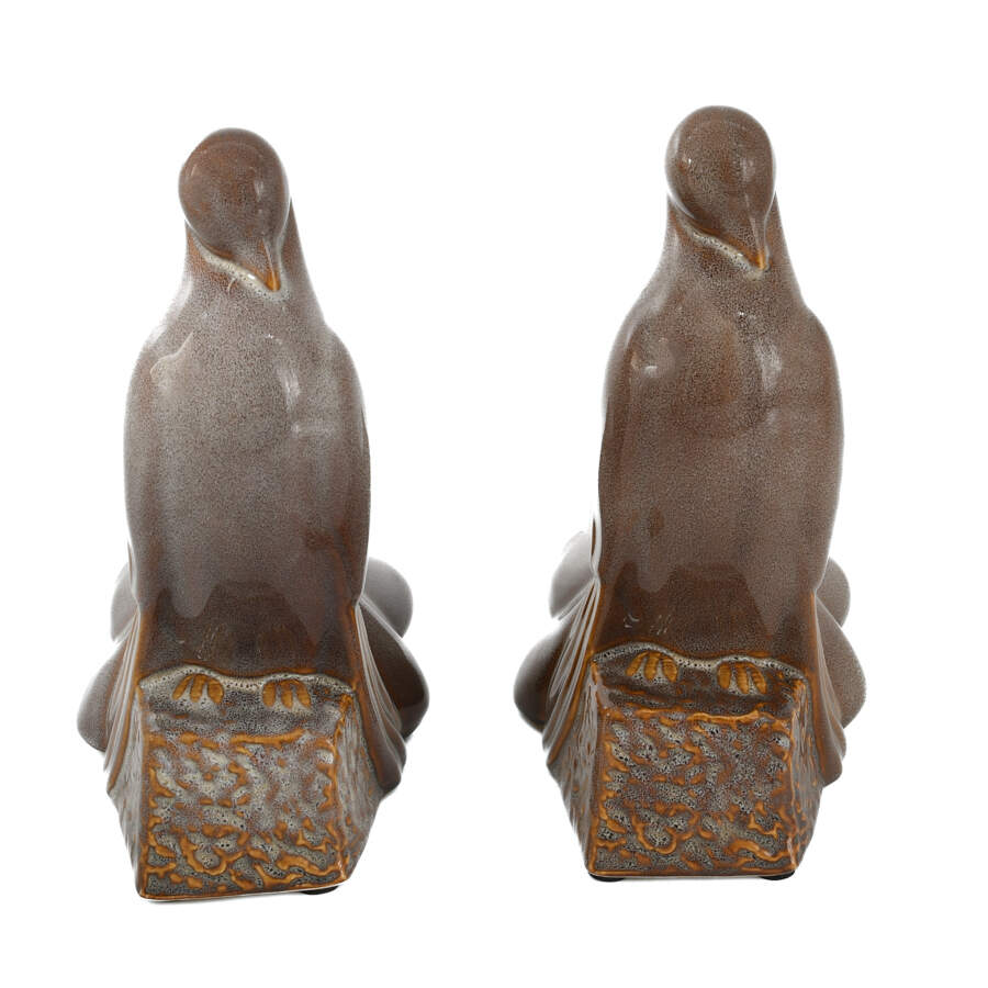 Mid-Century Modern Love Birds Pottery Bookends-1