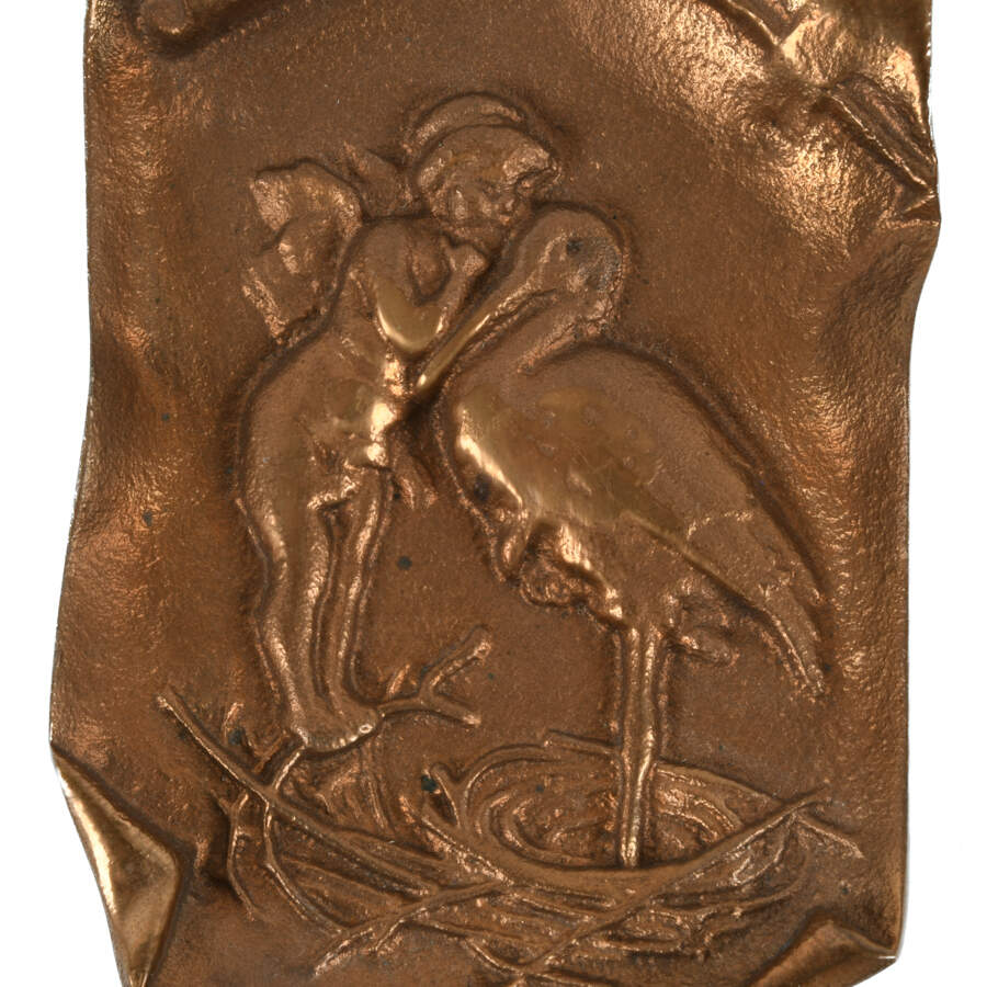 Pair of Brass Plates of a Cherub and Stork-4