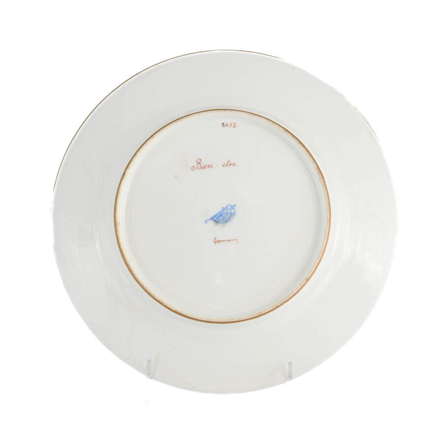 Antique German Hand-Painted "Bien-etre" Plate-4