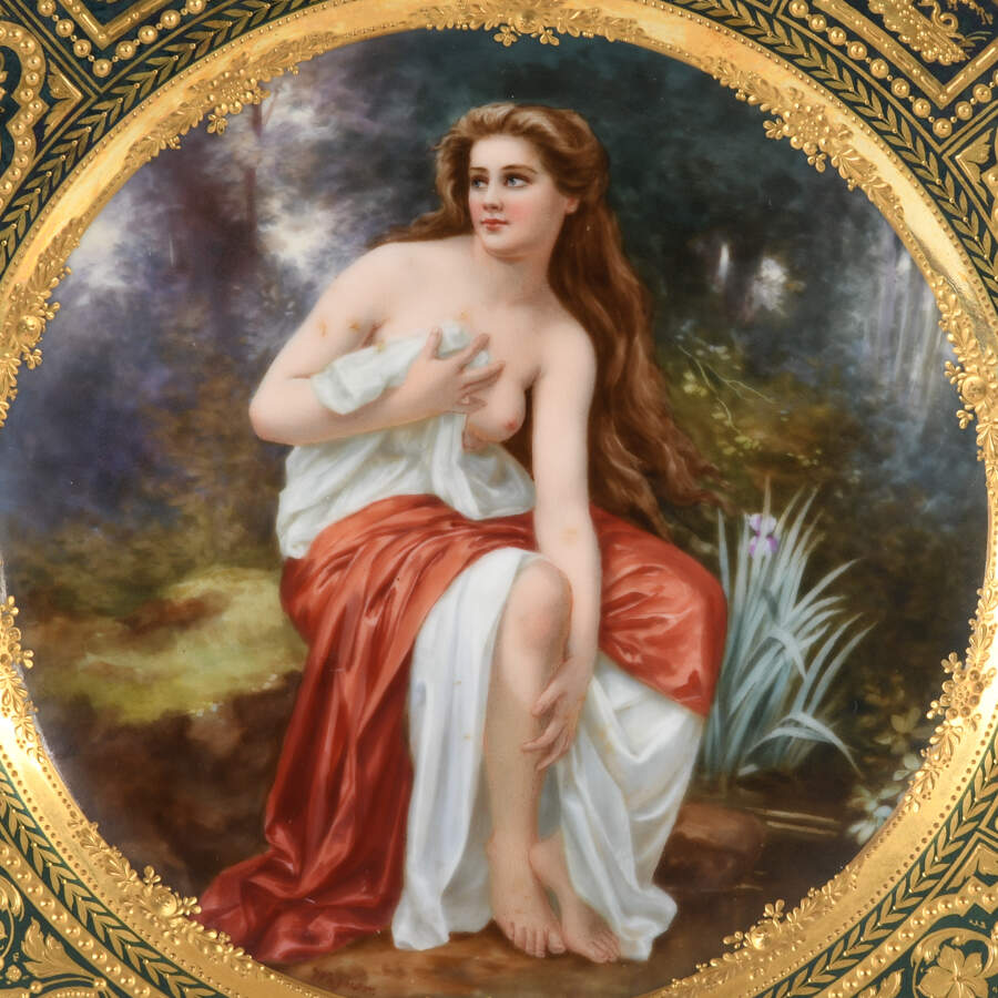 Antique Royal Vienna Hand-Painted Portrait "Baigneuse" Plate-2