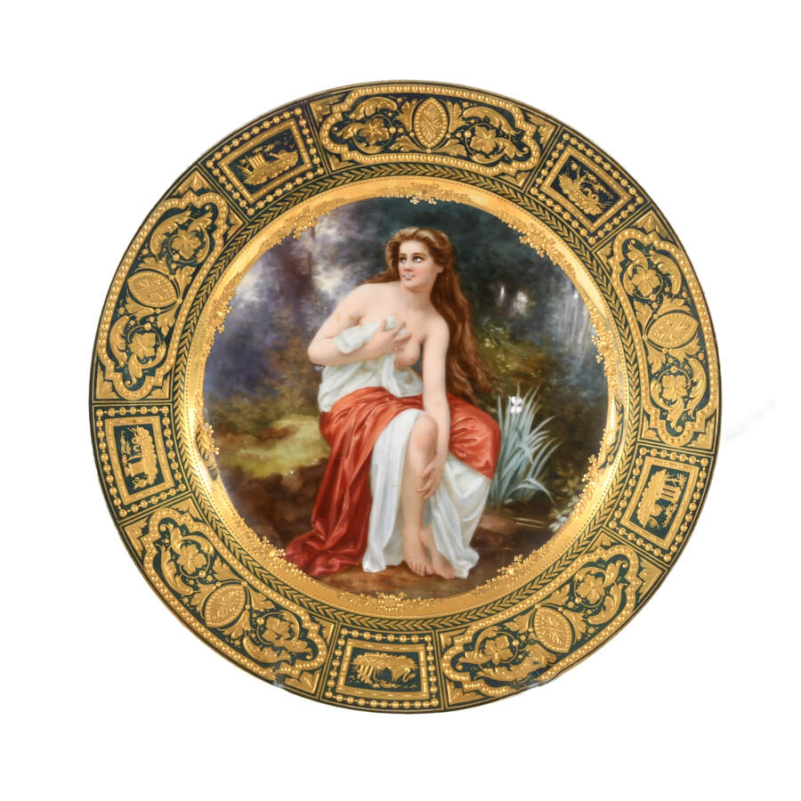 Antique Royal Vienna Hand-Painted Portrait "Baigneuse" Plate-1