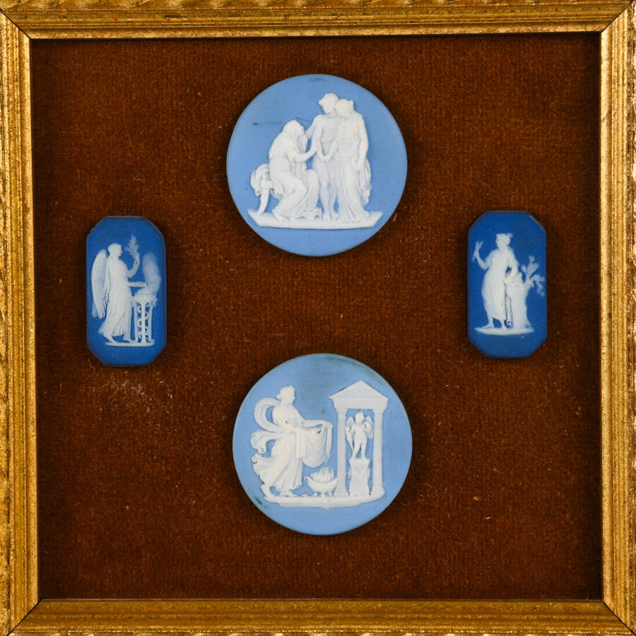 Antique Set of 4 Framed Wedgwood Blue Jasperware Medallions-2